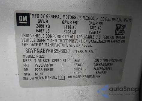 2010 Cadillac Srx Luxury Collection z USA, uszkodzony, nr VIN 3GYFNAEY6AS593920